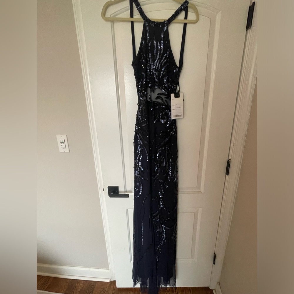Macduggal Navy Evening Gown